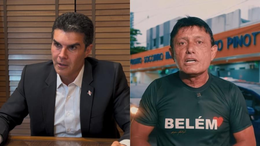 Helder Barbalho e Delegado Éder Mauro em montagem sobre a disputa ao Senado no Pará.